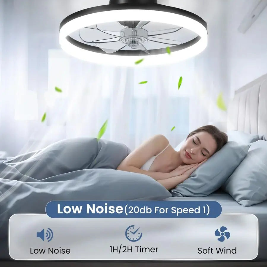 Ceiling Fan with Light, 20 Modern Low Profile Foldable Ceiling Fans with 6 Wind Speeds, Dimmable Smart Ceiling Fan Light with Re