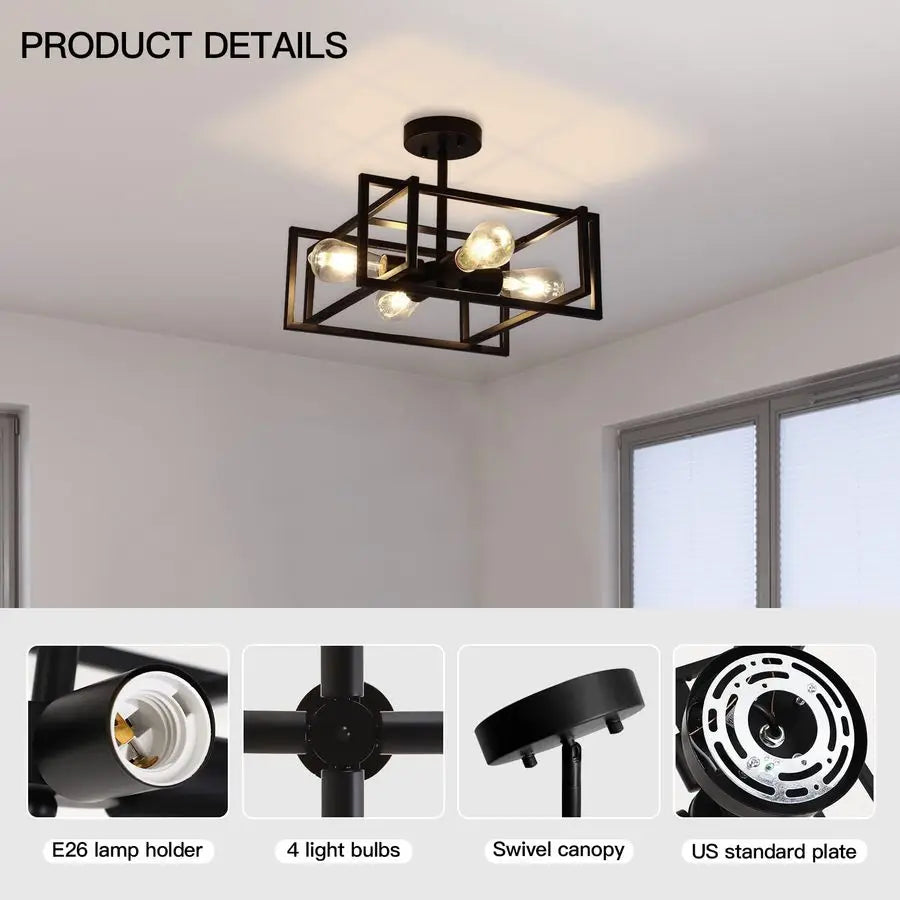 Ceiling Light Fixtures 4Light Industrial Farmhouse Flush Mount Ceiling Lighting,Vintage Metal Chandelier Ceiling Lamp for Kitche