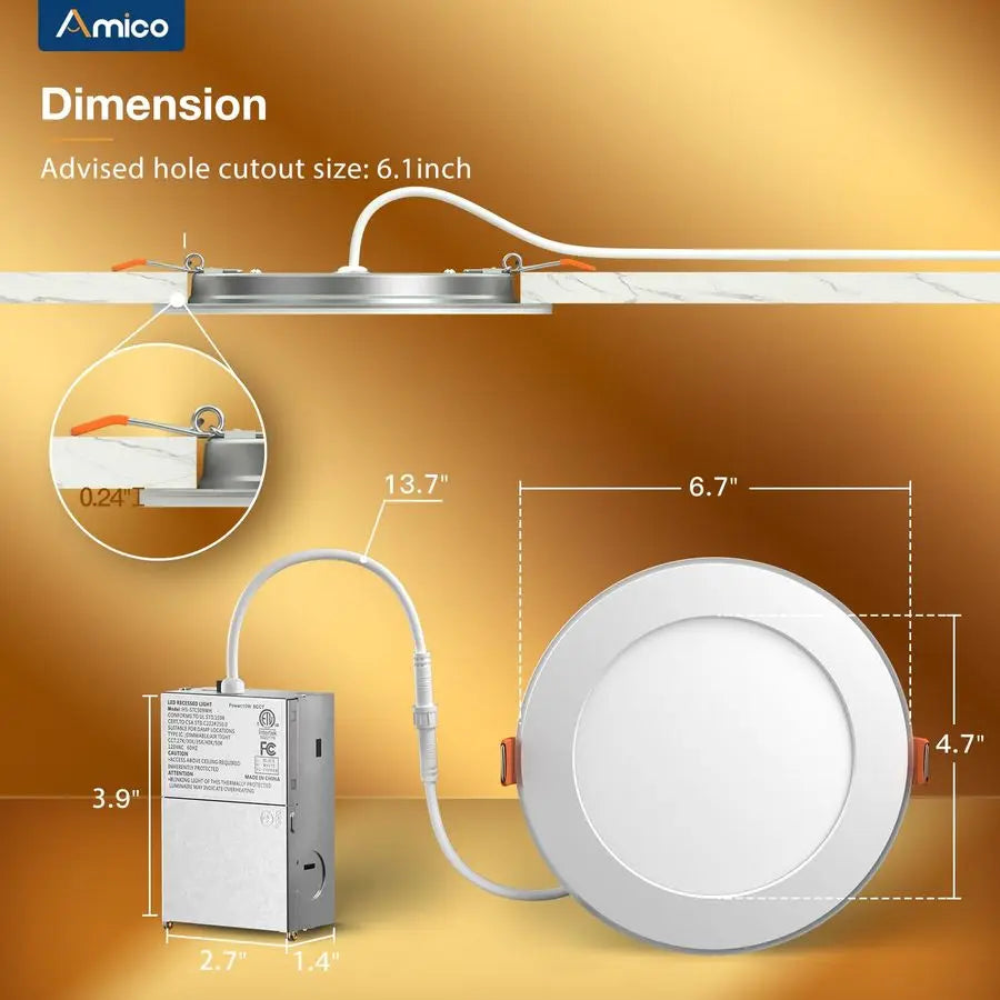 4 Pack 6 Inch 5CCT LED Recessed Ceiling Light with Night Light, 2700K 3000K 3500K 4000K 5000K Selectable UltraThin Recessed Ligh