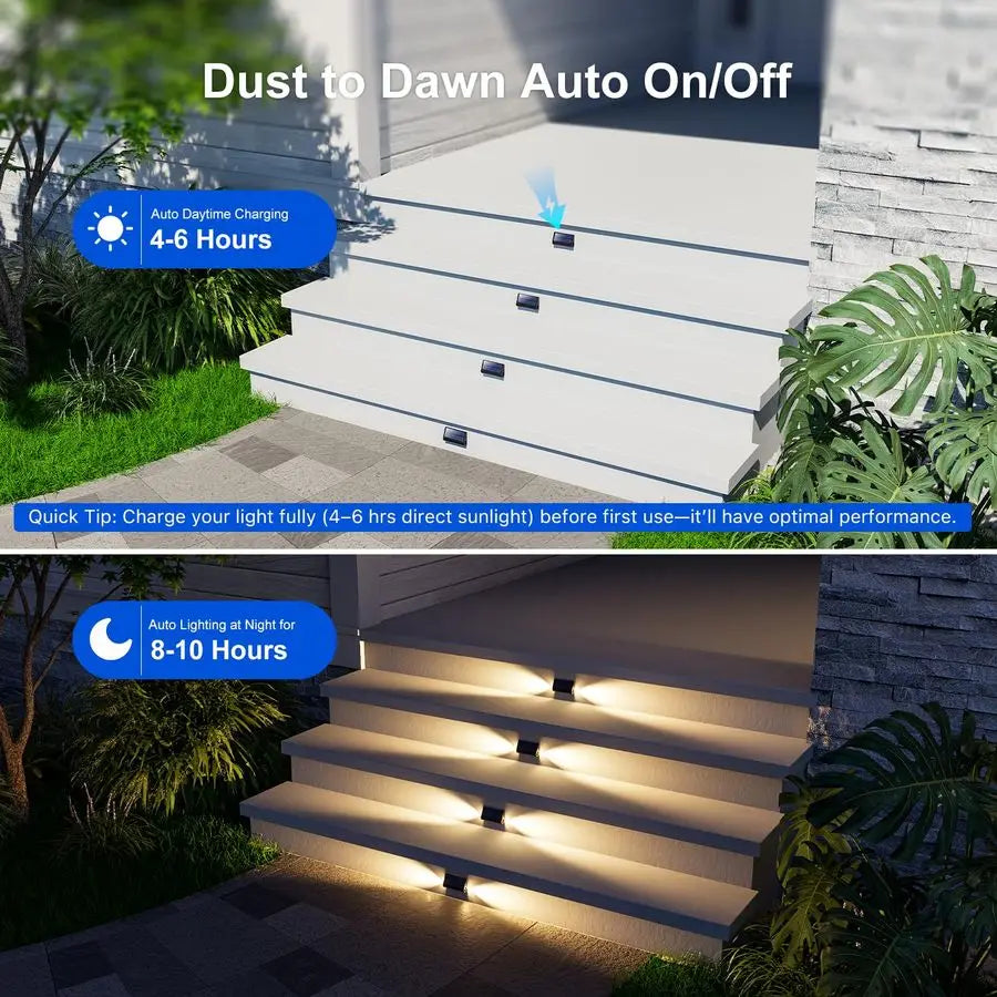 Pack Solar Powered Step Lights Outdoor Waterproof LED for Deck Stair Safety Outside Decorative Lamp for Yard, Patio, Porch Raili
