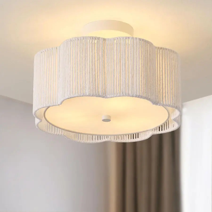 Ceiling Light Fixtures Flush Mount,3Light Boho Light Fixtures Ceiling Mount for Bedroom,Close to Ceiling Light Modern Rattan Cha