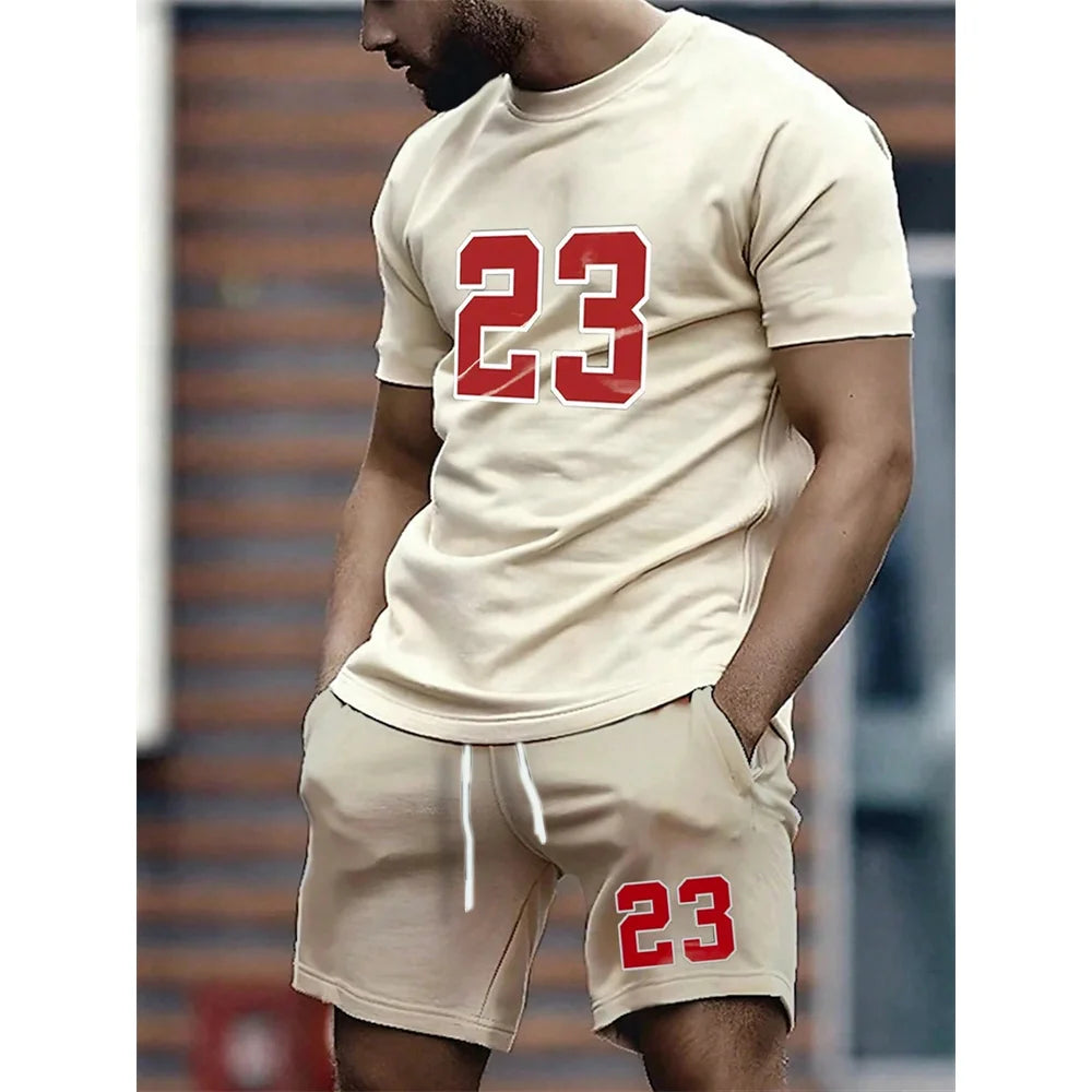 Men's Best-Selling NO.23 Printed Shorts Sports Suit Plus Size Short Sleeved Summer T-shirt+Shorts Sports Streetwear Top