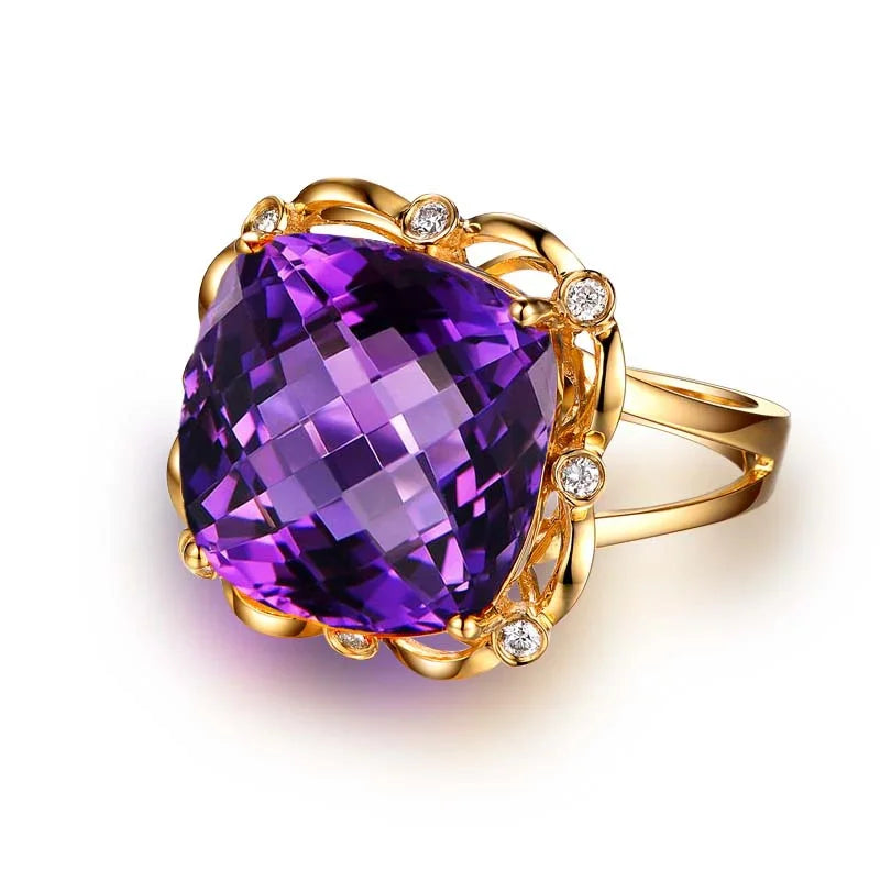Natural Amethyst 18K Pure Gold 2025 New Hot Selling Top Ring Women Heart Shape Ring  For Ladies  Woman Genuine Jewelry