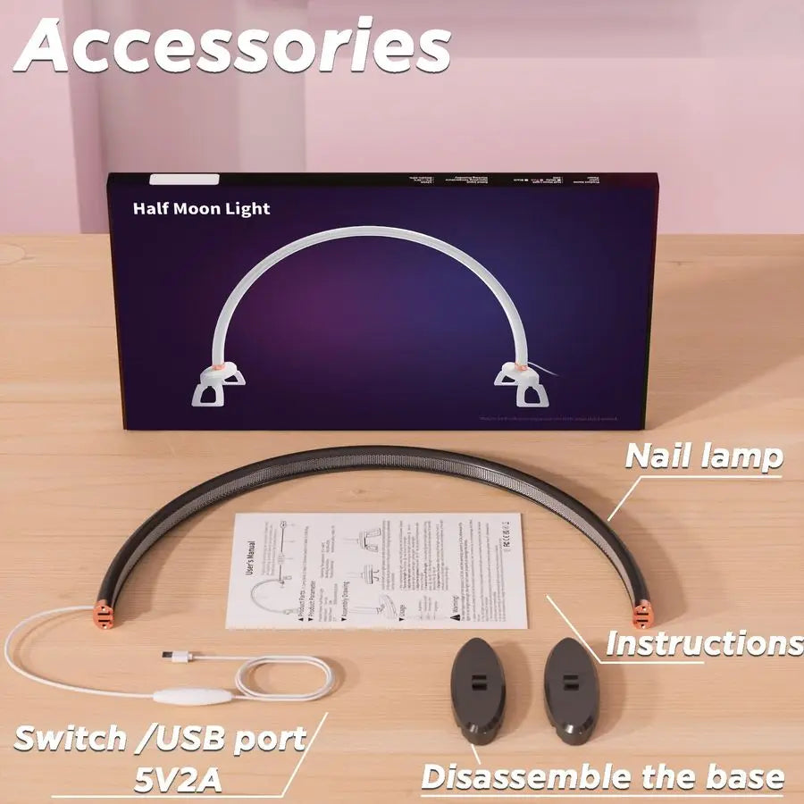 Moon Light for Nail Desk,LED Nail Desk Lamp, 3 Color Temperatures Adjustable,Half Moon Desk Lamp is The Perfect Choice for Perso