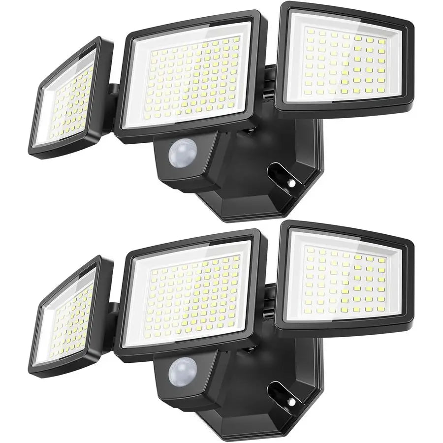 Security Lights Motion Sensor Outdoor Lights, 6500K Daylight, IP65 Waterproof, Dusk to Dawn, 3Head Motion Detected Flood Light f