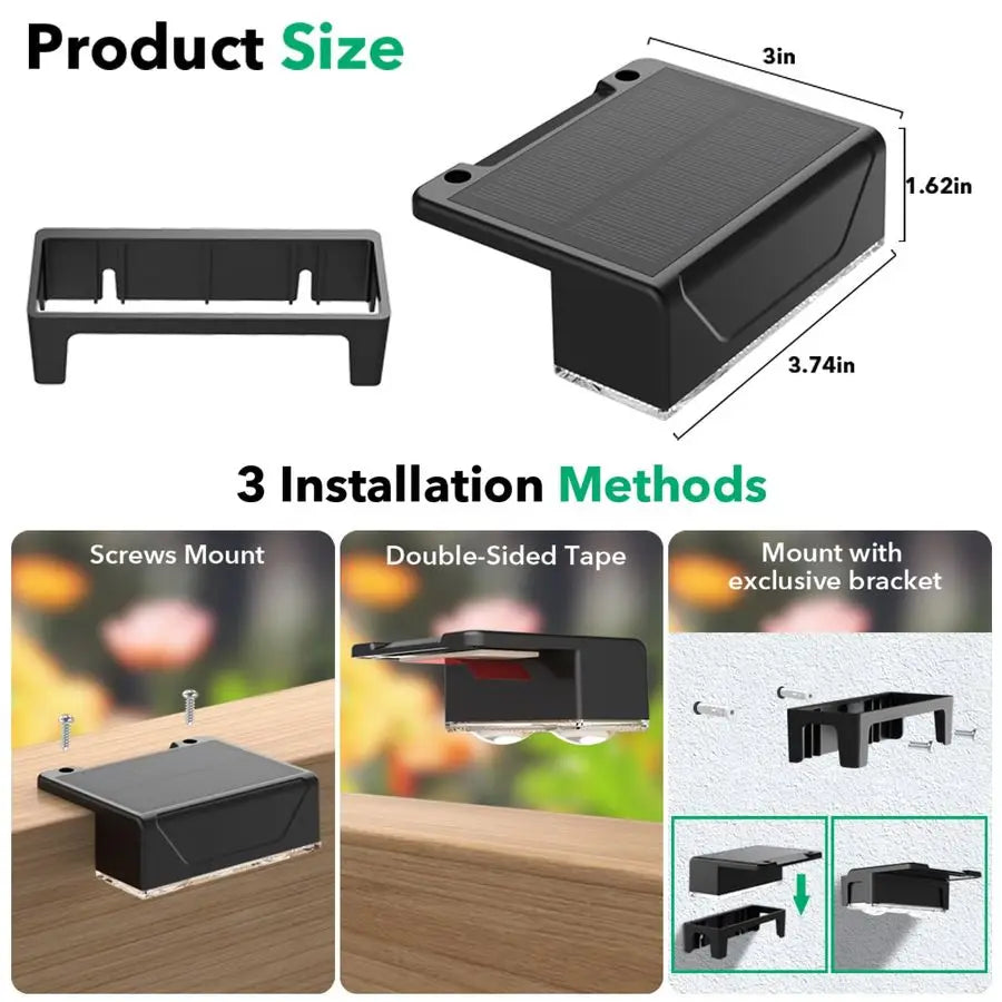 Fence Lights Outdoor 3 Color Modes3000K 4000K 6000K, IP55 Waterproof Solar Lights, Fence Light Solar Powered for Outside, Backya