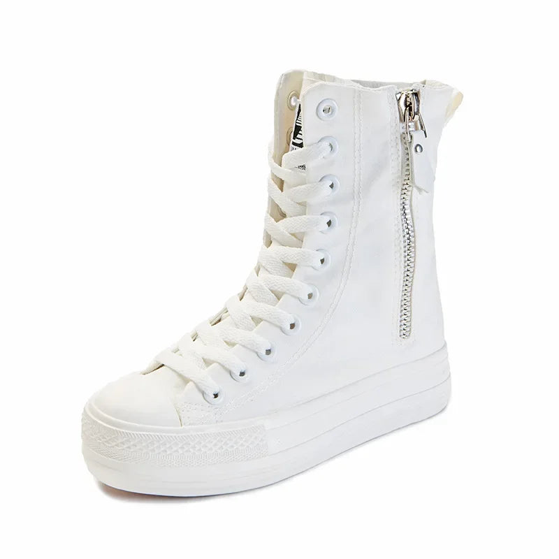 Women's Shoes New High-top Side Zip Canvas Sneakers Fashion Comfortable Platform Boots for Women Student Shoes Platform Sneakers