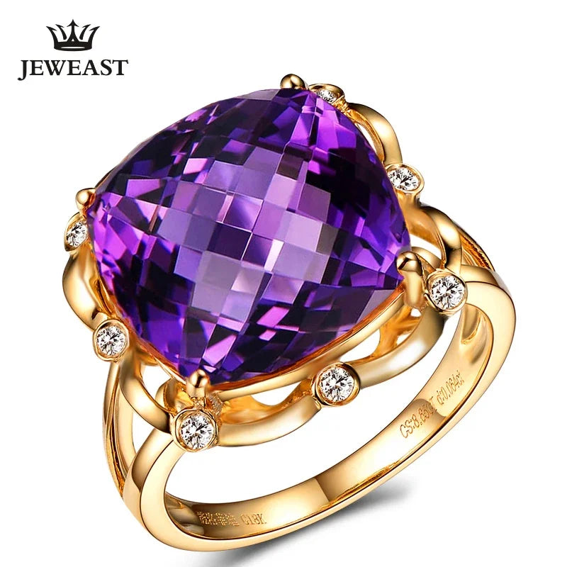 Natural Amethyst 18K Pure Gold 2025 New Hot Selling Top Ring Women Heart Shape Ring  For Ladies  Woman Genuine Jewelry