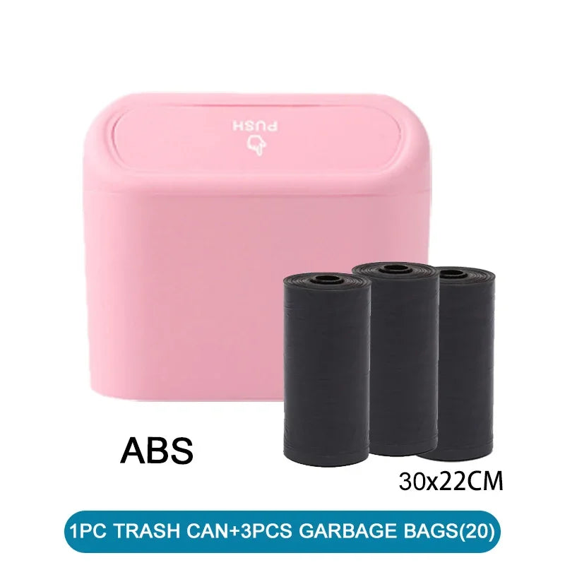 1Pcs Leak-proof Mini Car Trash Can with Lid Small Car Accessories Includes 60 (300) Garbage Bags for Vehicle Interior