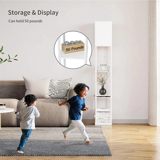 Modern Square Shelf Floor Lamp with Dimmable LED Bulb, White Shade for Living Room and Bedroom