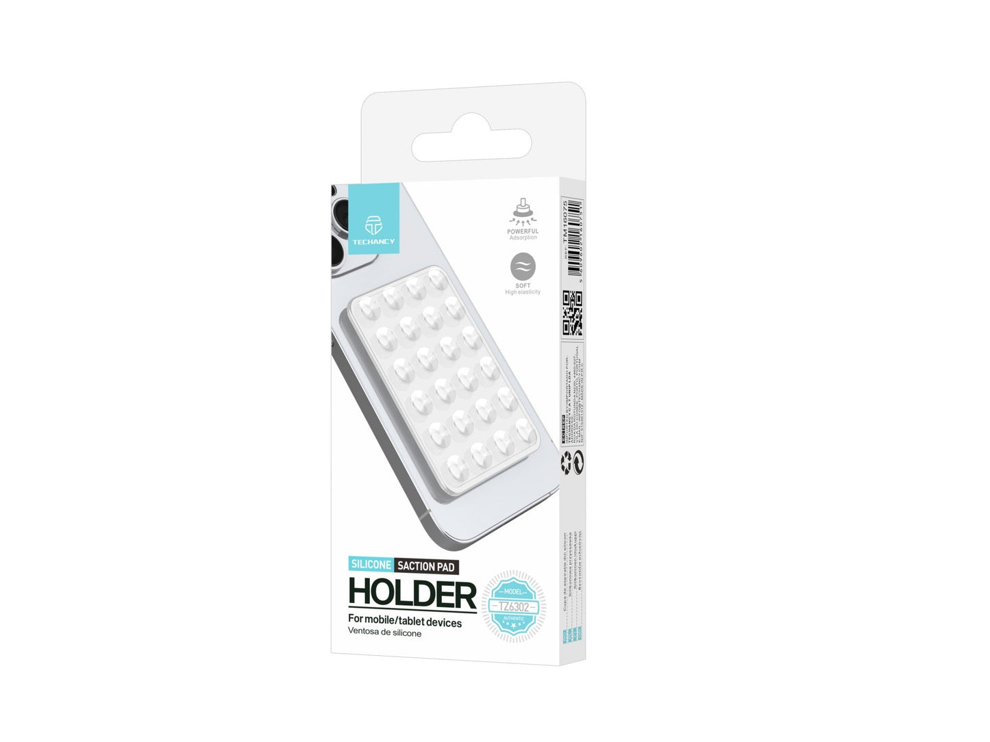 Techancy Suporte Ventosa TZ6302 Para Telemovel Tablet Silicona Ecologica 24 Ventosas Forte Fixacao Reutilizavel Duravel Lavavel Branco
